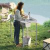 Folding Fish Cleaning Table with Sinks, Portable Camping Sink Table with Faucet, Drainage Hose, Sprayer, Shelf, Drawer and Storage Basket
